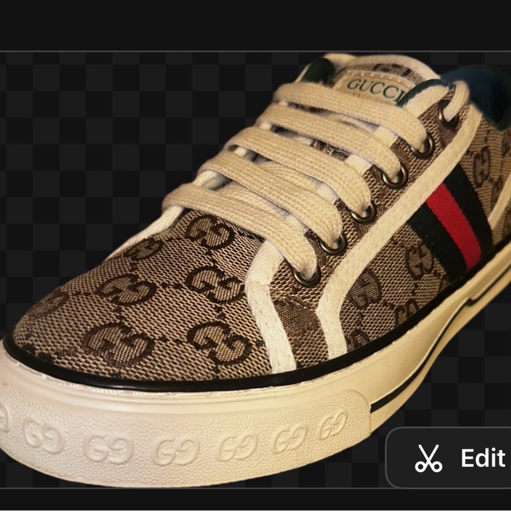 Gucci Brown Beige GG Canvas Low-Top Sneaker with Green and Red Web - Picture 9 of 9